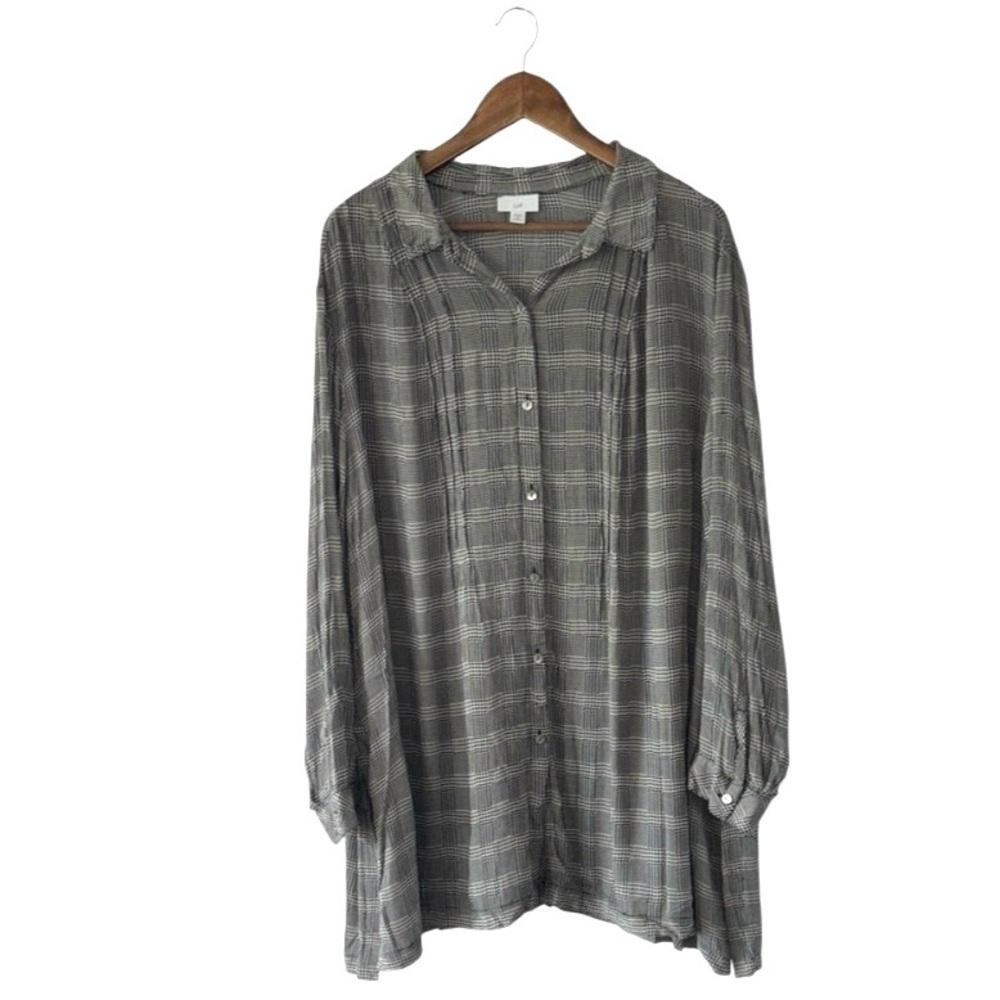 J. Jill Black Plaid Long Sleeve Button Up Blouse Top Houndstooth Pleat Size 4X